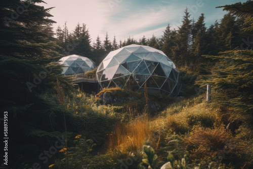 Futuristic geodesic dome ecological architecture. Generative AI