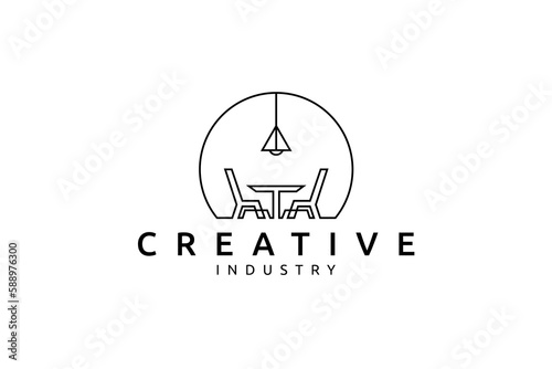 furniture interior table and chairs logo in linear design style