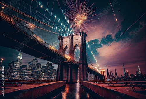 Tela Fireworks over the Brooklyn Bridge in New York