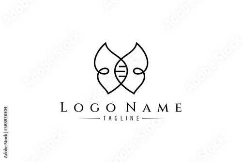 simple butterfly logo combined with DNA symbol in linear design style