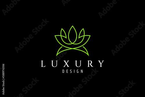 beautiful lotus flower logo in one line continuous design style