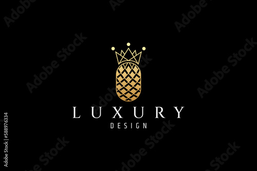 pineapple king logo design template vector illustration