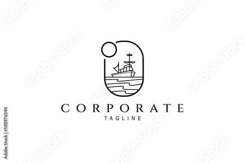 vintage sailing ship logo with simple line design style