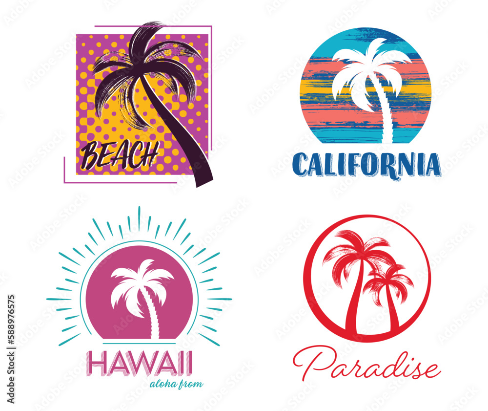 Vector palm trees silhouette t-shirt design set
