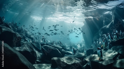 Deep Blue Serenity: Tim Walker's Captivating Underwater Photographs of Penguins, Fish and Icebergs in a Northern Seascape, Generative AI © Georgy