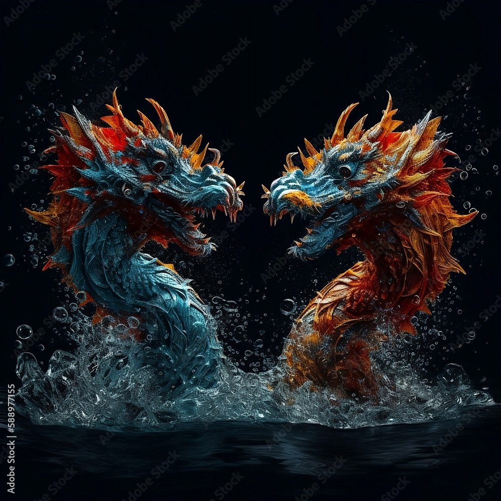 two dragon with fire and water element two dragon with fire and water element
