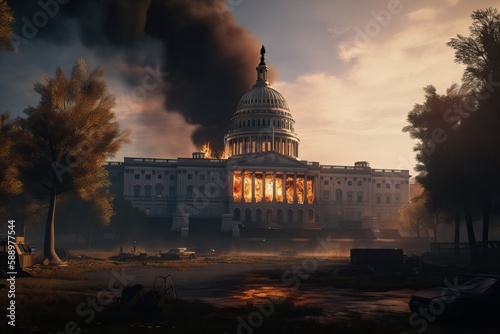Chaos, the United States Capitol burning, generative ai