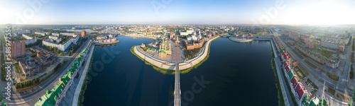 Yoshkar-Ola, Russia. Panorama of the city center in the morning. Aerial view. Panorama 360