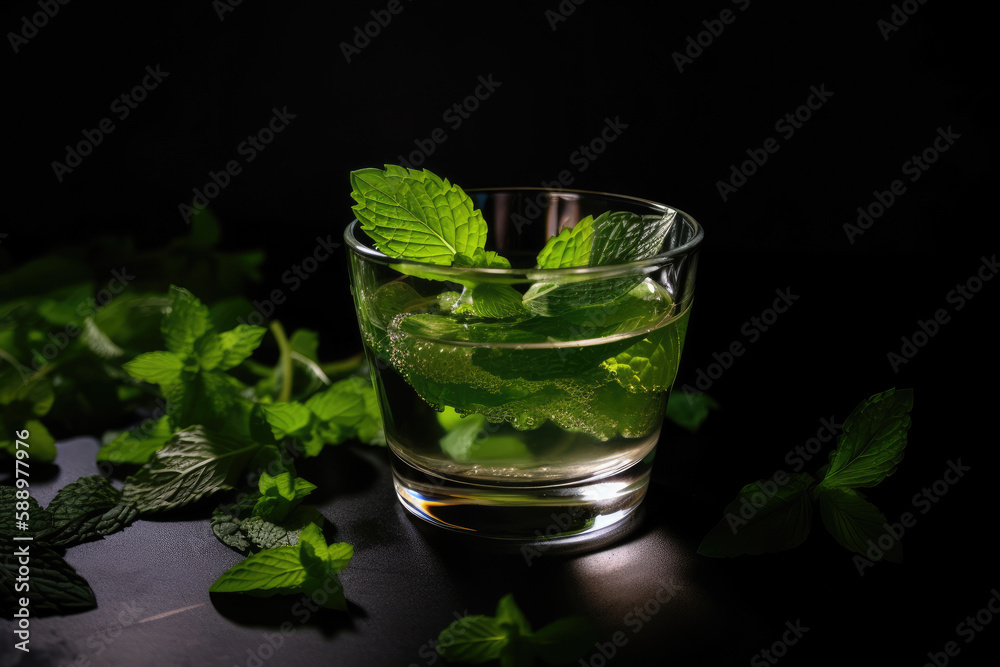 Mahito with mint in a glass. Generative AI Mahito with mint in a glass. Generative AI