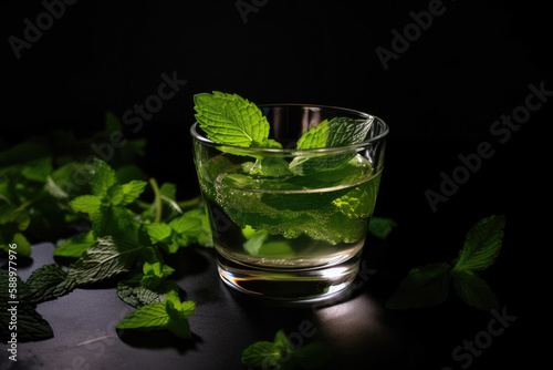 Mahito with mint in a glass. Generative AI