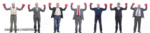 collage of businessmen in boxing gloves isolated