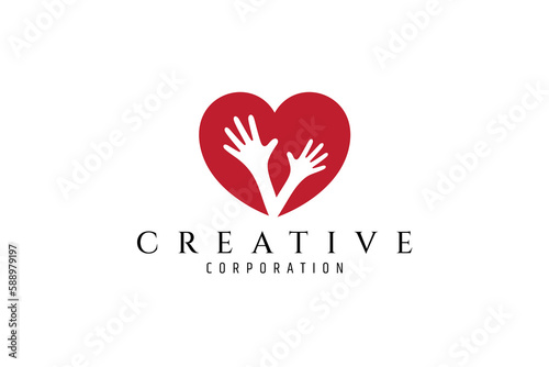 heart or love logo with two hands in flat design style. suitable for symbols of care and affection