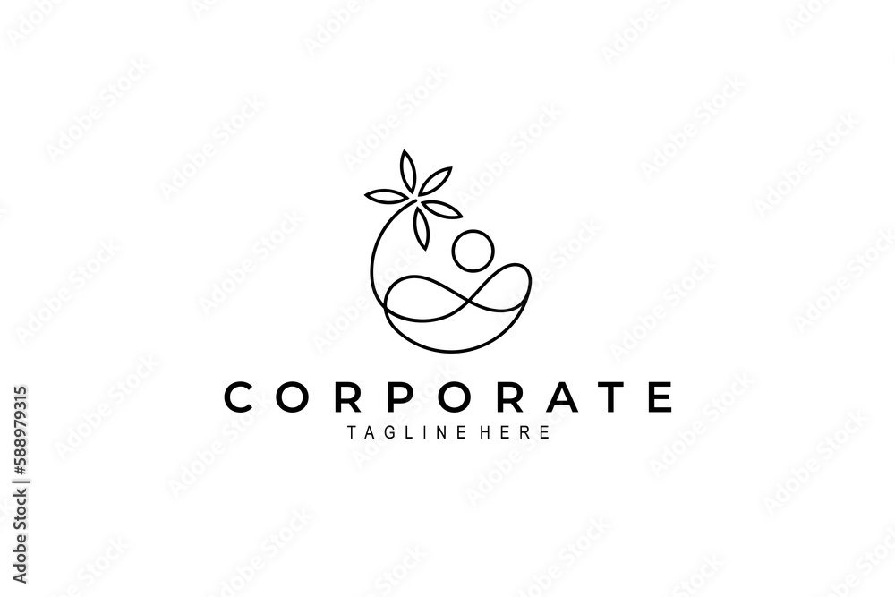 summer logo on the beach decorated with palm or coconut trees and sun in one continuous line design style