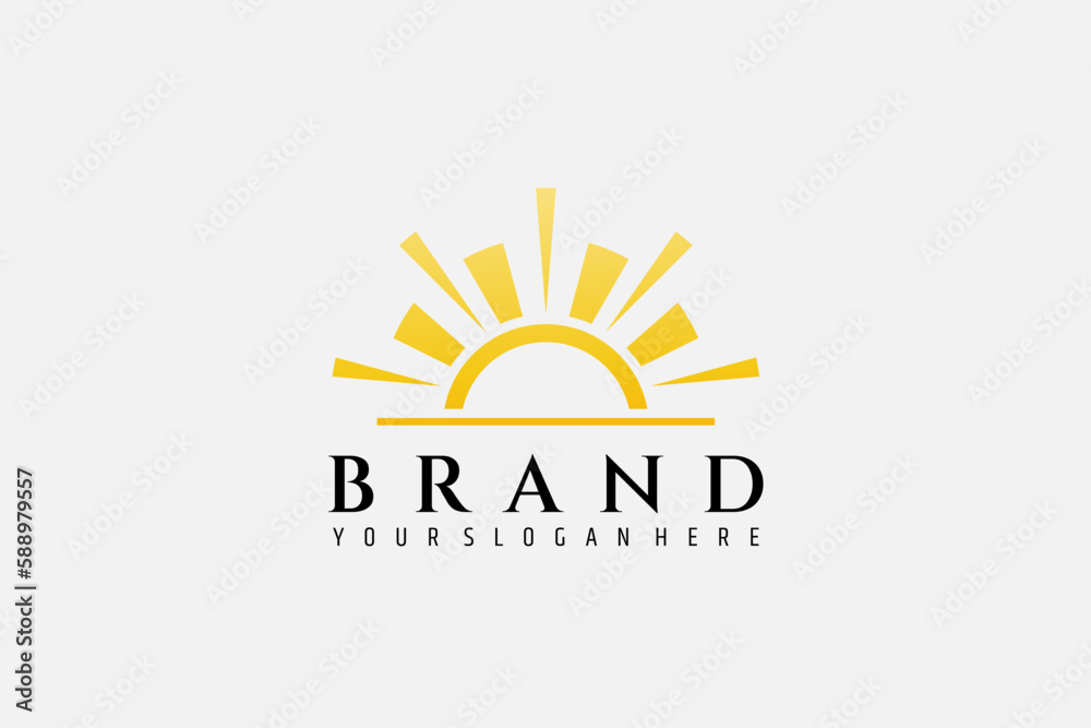 Fototapeta premium sunrise logo with sunlight in simple flat design style and yellow color predominance