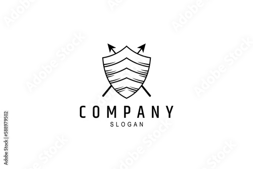 primitive native shield logo with spear in simple flat design style