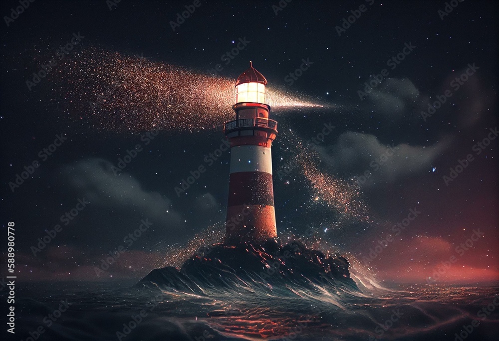 lighthouse in the night sky- Created with Generative AI Technology ...