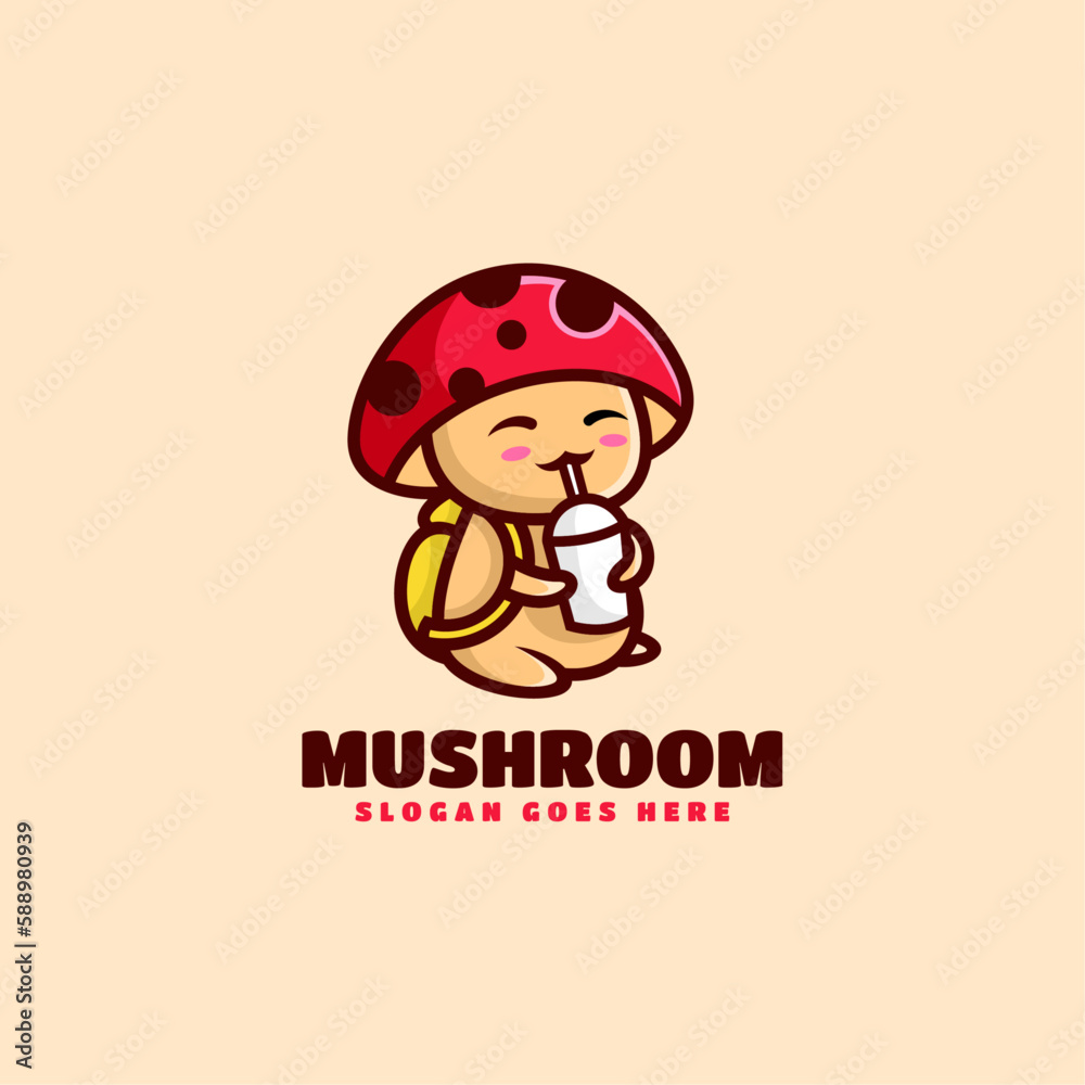 Fototapeta premium Vector Logo Illustration Mushroom Mascot Cartoon Style.