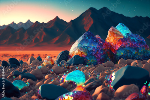 AI生成によるカラフルな空想上の天然石、Generative AI