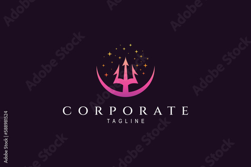 trident and moon logo decorated with stars