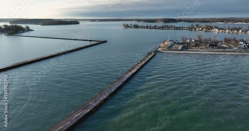 Wallpaper Mural Early winter morning aerial video of Sodus Point Lighthouse, Sodus, New York. Torontodigital.ca