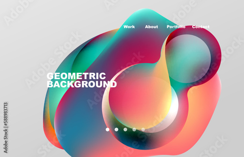 Landing page abstract liquid background. Flowing shapes, round design and circle. Web page for website or mobile app wallpaper