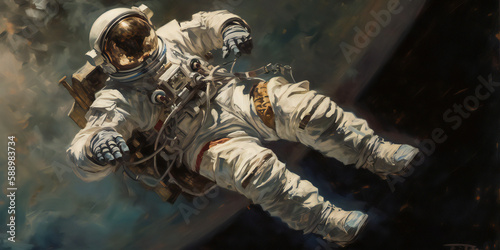 astronaut float in space landscape created with Generative AI technology