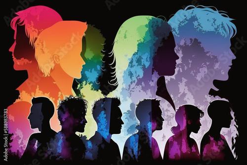Silhouette of LGBTQ people as concept of homosexuality, lesbianism, asexuality, bisexuality. Generative ai