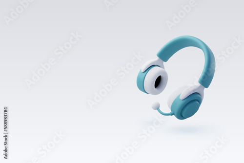 3D Vector Blue Headphones, Wireless headphones for listening to games and music. Game concept.