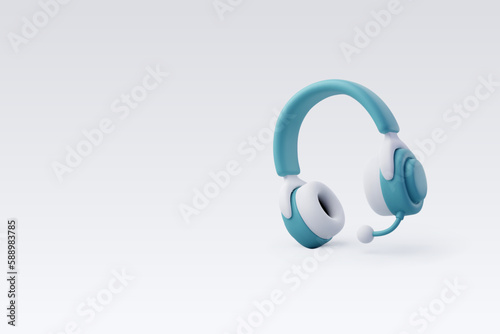 3D Vector Blue Headphones, Wireless headphones for listening to games and music. Game concept.