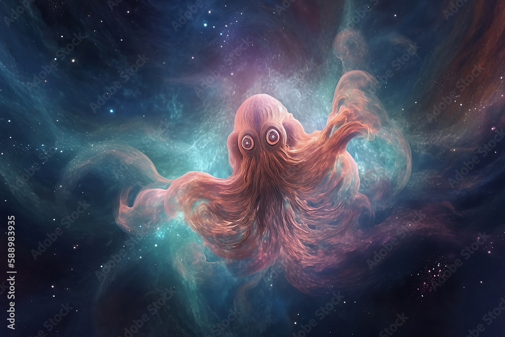 Naklejka premium abstract illustration of giant octopus in space