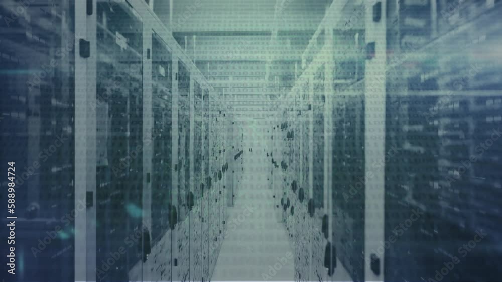 Animation of data processing over server room Animation of data processing over server room