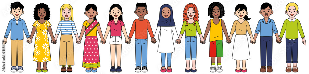 世界の手を繋ぐ人　横一列　12人