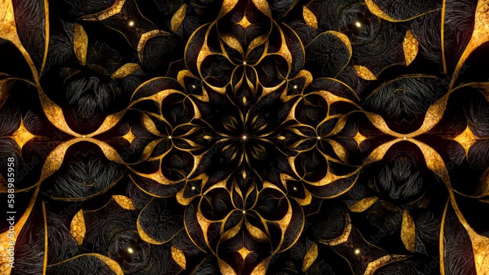Gorgeous black and gold floral pattern art background loop