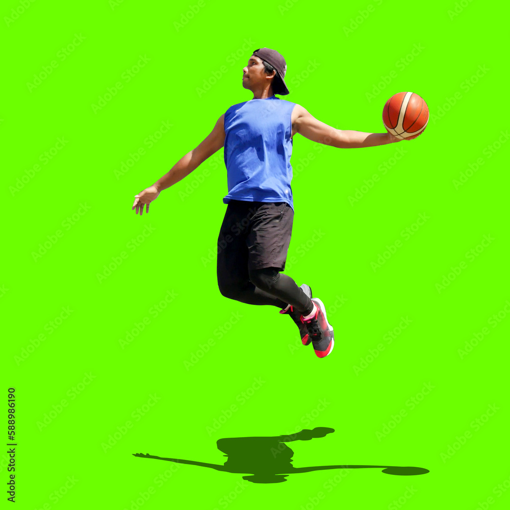 man playing basketball jump for dunk