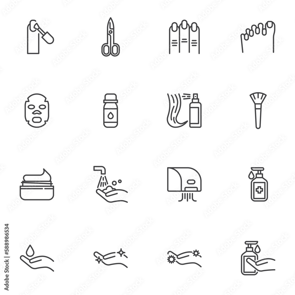 Personal hygiene line icons set Personal hygiene line icons set