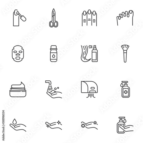 Personal hygiene line icons set