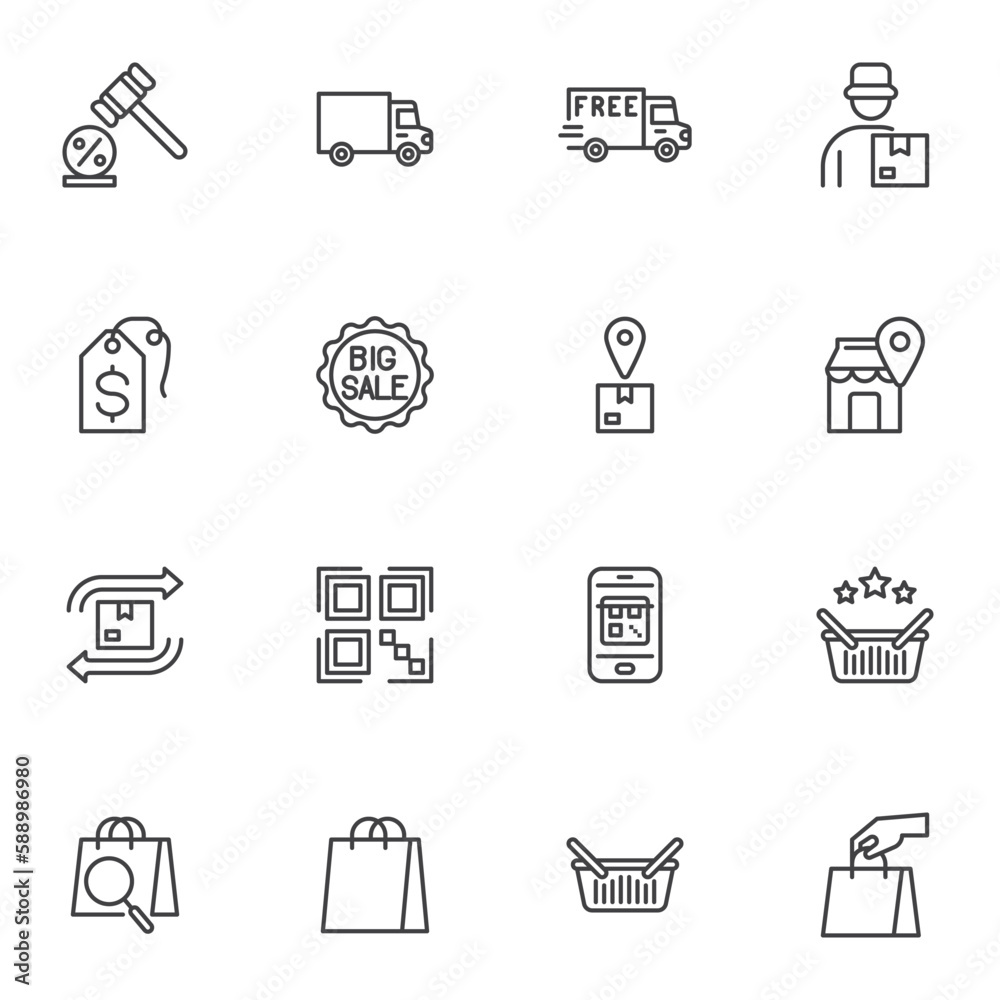 Shopping and ecommerce line icons set Shopping and ecommerce line icons set