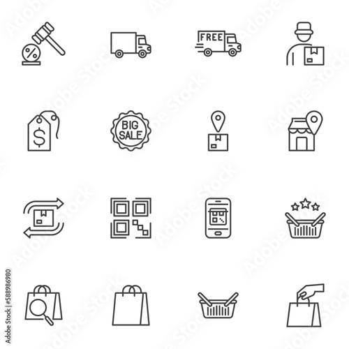 Shopping and ecommerce line icons set