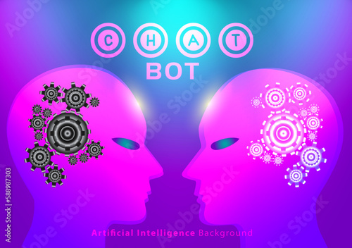 chatGPT Ai artificial intelligence technology hitech concept. chat GPT with smart bot, open Ai, gears, lights, technology Abstract, vector. design for chat, web banner, background, transformation.