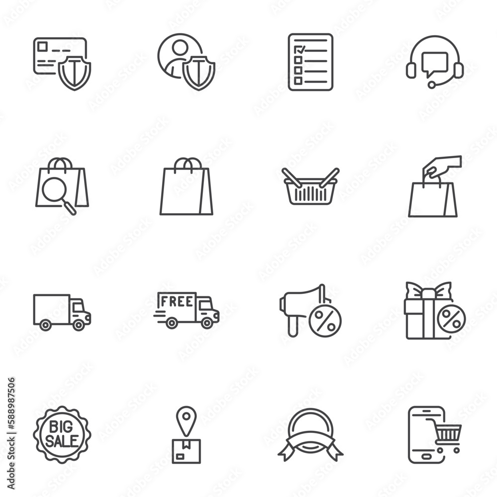 Online shopping and ecommerce line icons set Online shopping and ecommerce line icons set