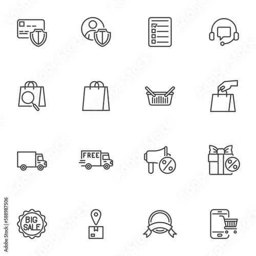 Online shopping and ecommerce line icons set
