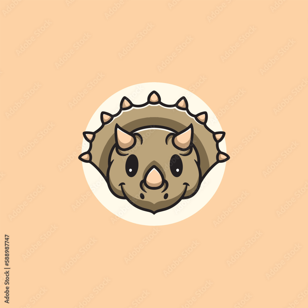Cute triceratop smiling face cartoon illustration Cute triceratop smiling face cartoon illustration