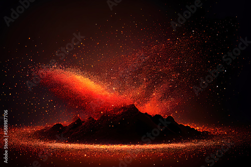 Wonderful Fire embers particles over color background, Fire sparks background, Abstract dark glitter fire particles lights. Generative Ai