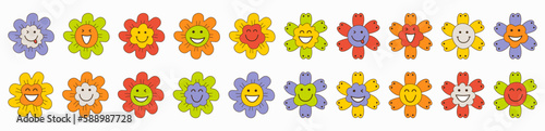 Smiling flower  abstract personage  mascot design  funny face  cute icon.