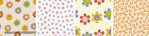 Smiling flower, abstract personage, mascot design, funny face, cute icon.