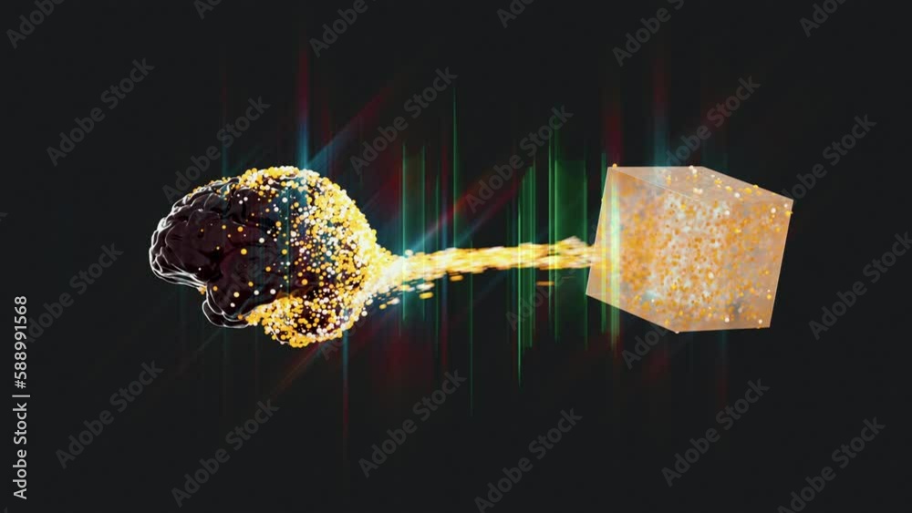 Revelation Thought. Lucid Mind Future. 3D rendering montage of glowing brain information being transferred - the theme of artificial intelligence, human consciousness, and spiritual AI