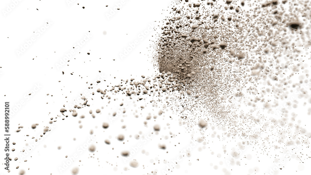 falling debris, dust and rubble isolated on transparent background with depth of field 