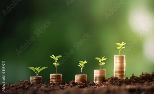 Seed on pile of coins, blurred background picture about investment The benefits grow. copy space