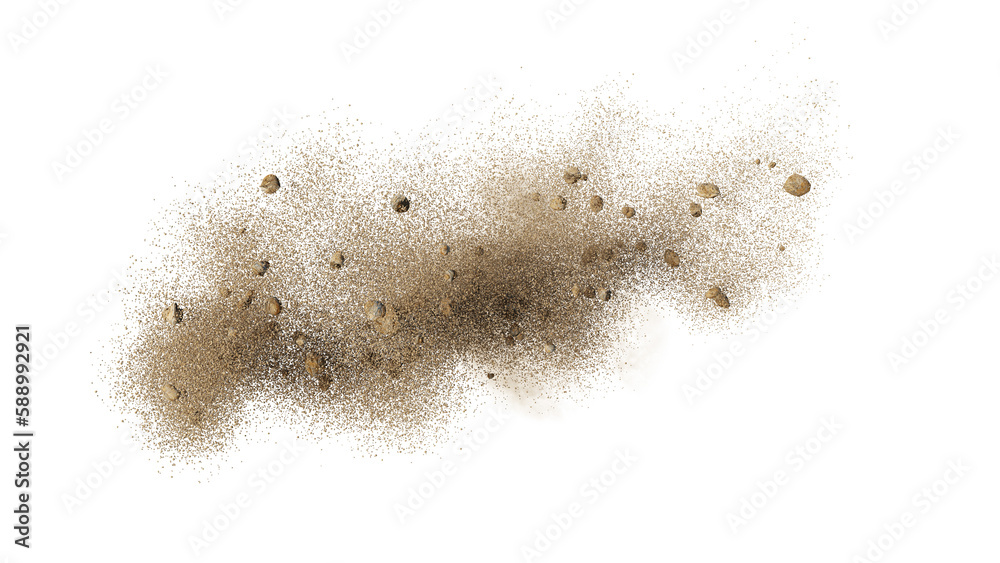 flying dust and debris, dirt cloud close-up, isolated on transparent ...