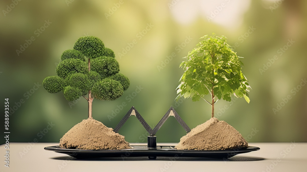 Carbon neutral balancing CO2 emission offset concept. Planting of trees